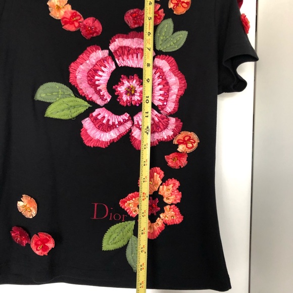 DIOR 💯 T-shirt with flower appliqué sz S-M - Picture 7 of 8